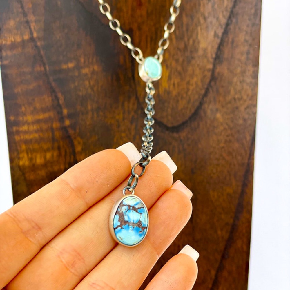 Sterling Silver 30" Golden Hills Turquoise Lariat Necklace 
SKU: N120